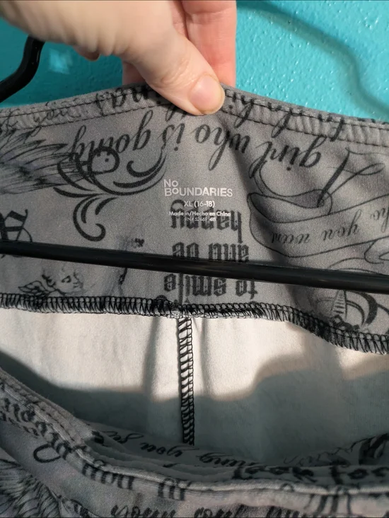 No Boundaries Gray Script Print Boot Cut Leggings - Picture 2 of 7